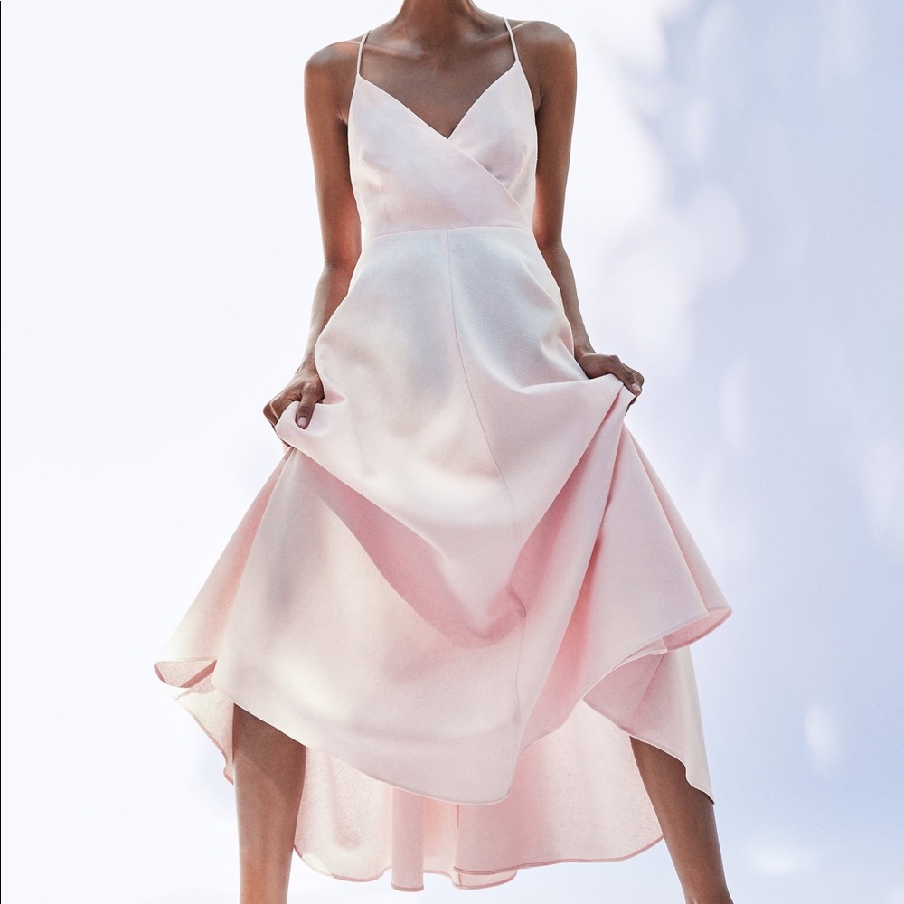 Zara Light blush pink A-line wrap front swing dress bloggers favorite Medium